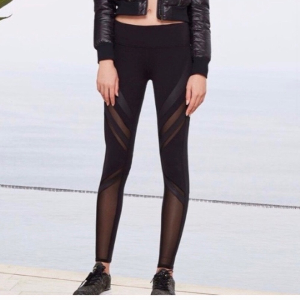 Alo Yoga Black Faux Leather Mesh Epic Leggings XS